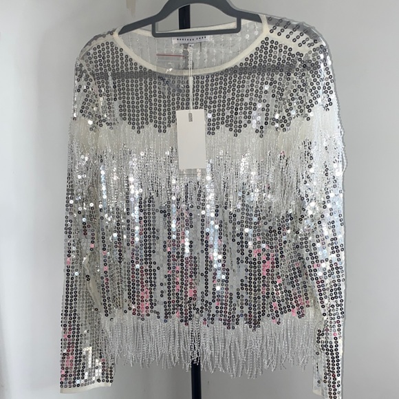 Endless Rose Tops - Endless Rose Silver Sequin Fringe Top